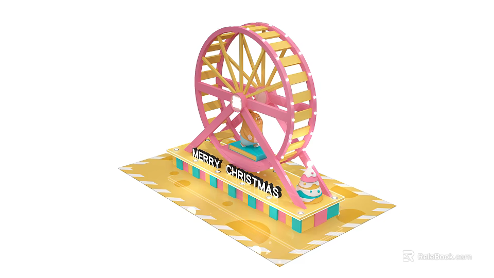 Pink Ferris Wheel Model With Merry Christmas Sign And Decorative Base 3d model 