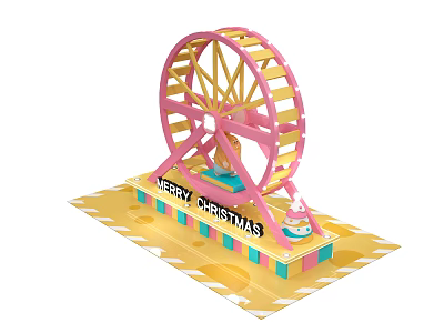 Pink Ferris Wheel Model With Merry Christmas Sign And Decorative Base 3d model