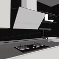 Modern Kitchen Appliances With White Range Hood Black Gas Stove And Warm Lighting
