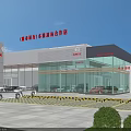 Car 4S Store Modern Glass Facade Building With Car Display Area And Parking Lot