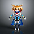 Cute Cat Ear Character Yellow Hair Red Eyes Blue White Outfit With Cape