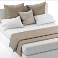 Modern Double Bed with Beige White Pillows Patterned Decorative Pillow and Quilted Blanket 3d model