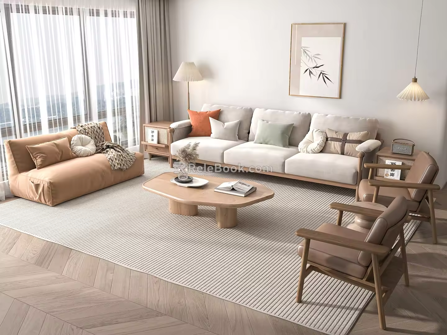 Nordic Sofa Coffee Table Combination 3d model