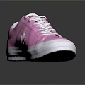 Pink Canvas Sneakers With White Laces Sole And Star Logo Design