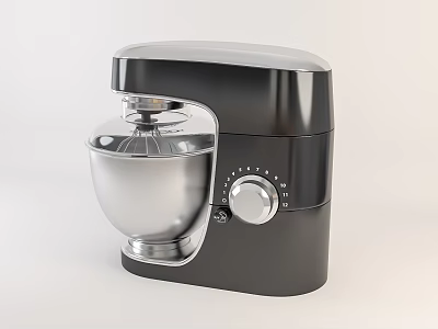 Black Stand Mixer With Stainless Steel Bowl And Control Knob Design 3d model