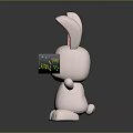 Cute Pink Rabbit Doll Holding Happy Easter Sign On Dark Background
