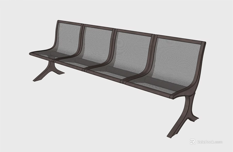 Outdoor Landscape Seating Modern Four Seat Design With Mesh Back And Metal Frame 3d model 
