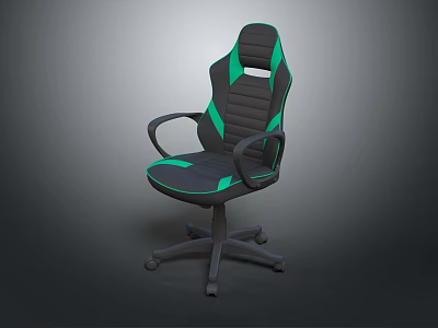 Black and Green Office Chair with High Back Ergonomic Design Armrests and Rolling Wheels 3d model