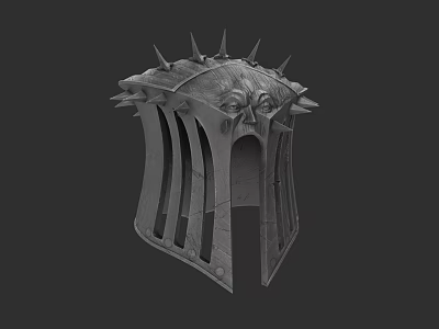 Unique Medieval Hat With Spikes Detailed Face Carving And Striped Design 3d model
