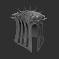 Unique Medieval Hat With Spikes Detailed Face Carving And Striped Design