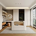 Modern Walk in Closet Interior With Cabinets Open Shelves Round Mirror And Area Rug
