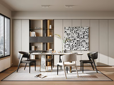 Restaurant Dining Table and Chair Dining Chair Accessories Ornaments Carpet Decorative Painting Floriculture 3d model