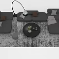 Modern Gray Sofa And Round Coffee Table Set With Pillows Floor Lamp And Rug