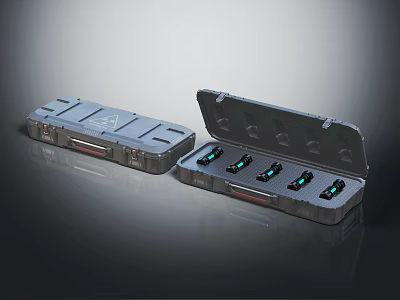 Open Metal Equipment Case With Interior Green Indicator Lights And Closed Case 3d model