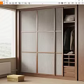 Modern Wooden Wardrobe Design With Fabric Panel Doors And Open Storage Compartments