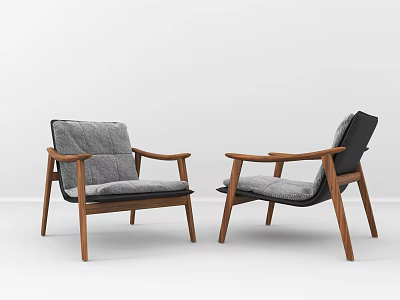 Pair of Modern Leisure Chairs With Wooden Frame And Gray Cushions Armrest Design 3d model