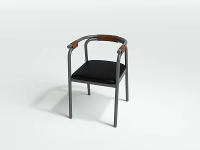 Modern Leisure Chair With Black Leather Seat Wooden Armrests And Sturdy Metal Frame Design 3d model