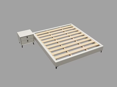 Contemporary Double Bed Design With Wooden Slat Support And Side Nightstand Storage Drawers 3d model