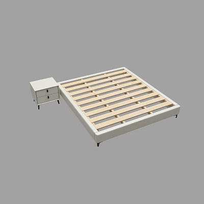Contemporary Double Bed Design With Wooden Slat Support And Side Nightstand Storage Drawers 3d model