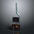 Vintage Heating Stove With Black Cabinet Gold Accents And Tall Chimney