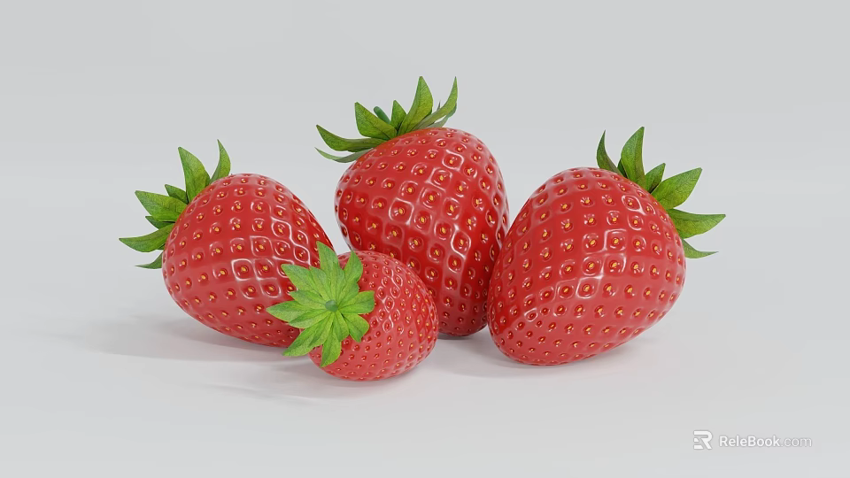 Fresh Juicy Strawberries with Green Leaves and Vibrant Red Color for Healthy Snacks 3d model 