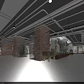 Museum Exhibition Hall Interior With White Reclining Sculpture Colorful Wall Paintings Industrial Ceiling And Lighting