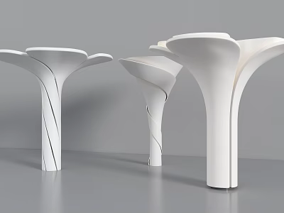 Modern White Columns with Sleek Curved Petal Shaped Tops in Minimalist Artistic Style 3d model