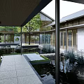 Modern Homestay Building Featuring Glass Curtain Walls Gray Stone Walls Greenery And Lawn