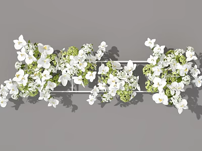 Elegant Floral Installation with White Flowers and Green Foliage on Metal Rack 3d model