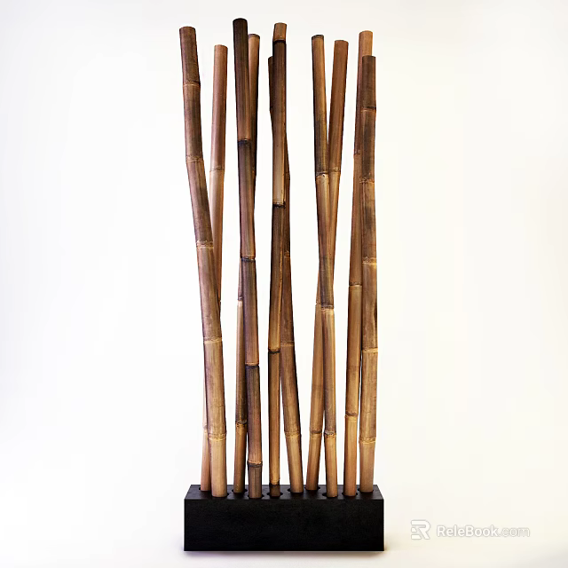 Natural Bamboo Stems with Brown and Yellow Tones Arranged on Black Base Against White Background 3d model 