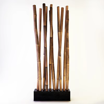 Natural Bamboo Stems with Brown and Yellow Tones Arranged on Black Base Against White Background 3d model