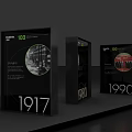100th Anniversary Photo Spot With Black Display Cases And Historical Years 1917 1980 1990