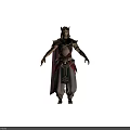 Egyptian Mythical Warrior Character With Horned Helmet Ornamental Armor Red Gold Sash And Weapon