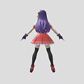 Anime Character Creature With Purple Hair Sailor Uniform Red Skirt And Black Stockings