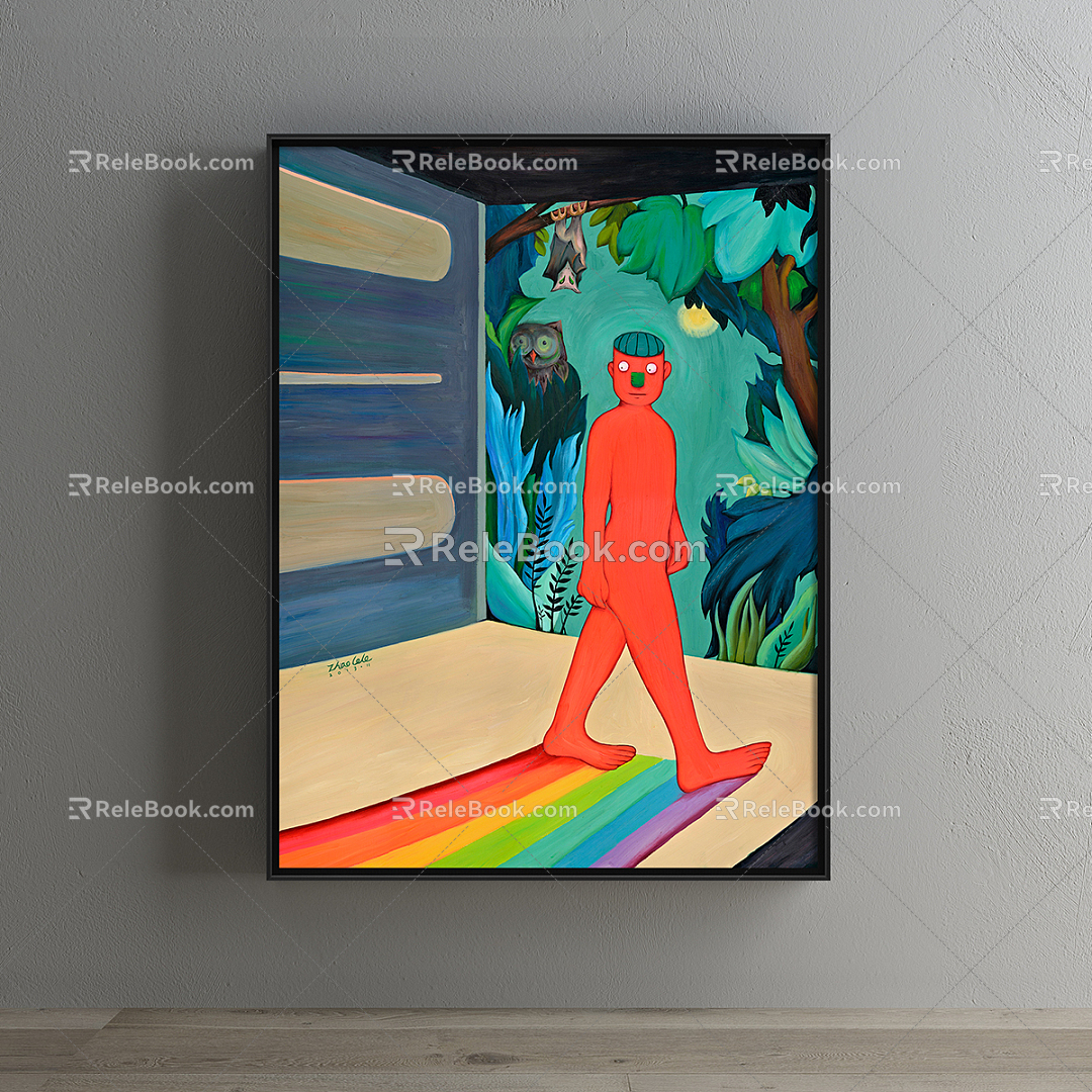 Modern abstract painting simple red porch abstract figure decorative painting 3d model