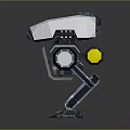 Blue And White Mechanical Robot With Yellow Black Warning Stripes Mechanical Legs And Headlight