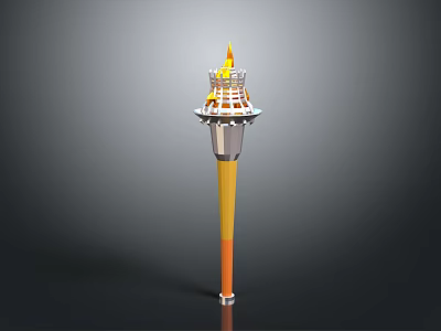 Contemporary Torch Design With Burning Flame Layered Top And Yellow Orange Pole 3d model