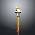 Contemporary Torch Design With Burning Flame Layered Top And Yellow Orange Pole