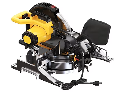 Industrial Electric Miter Saw With Yellow Handle Black Base And Power Cord 3d model