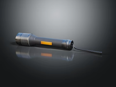 Durable Metal Flashlight With Yellow Accent And Hanging Strap For Daily Use 3d model