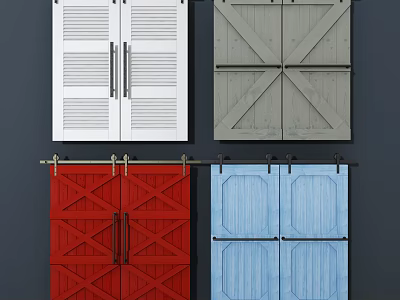 Various Styles Of Double Doors Featuring Colorful Wooden Panels And Metal Hardware 3d model