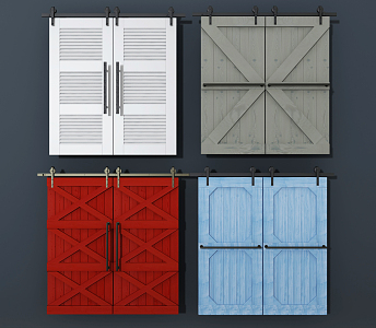 Industrial LOFT double door pulley warehouse granary sliding door 3d model