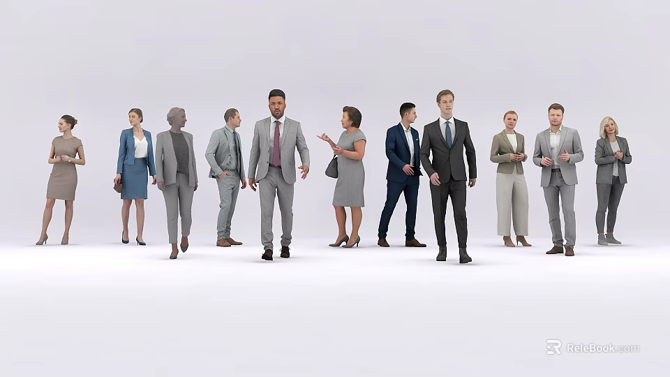 Group of Diverse Business Professionals in Formal Attire Standing Together 3d model 