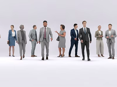 Group of Diverse Business Professionals in Formal Attire Standing Together 3d model