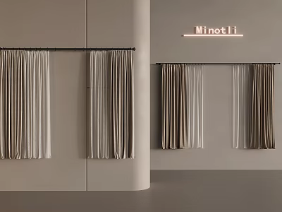 Elegant Neutral Toned Curtains In Beige Brown And White For Modern Interior Design 3d model