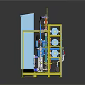 Industrial Equipment System With Pipes Valves Pumps And Control Cabinet Frame