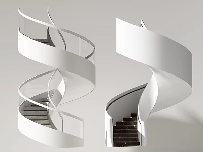 Modern Spiral Staircase Interior Design With White Structure And Wooden Steps 3d model