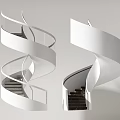 Modern Spiral Staircase Interior Design With White Structure And Wooden Steps