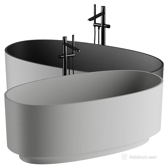 Two Modern Oval Bathtubs With Sleek Faucets And Minimalist Style 3d model 