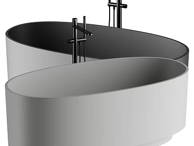 Two Modern Oval Bathtubs With Sleek Faucets And Minimalist Style 3d model